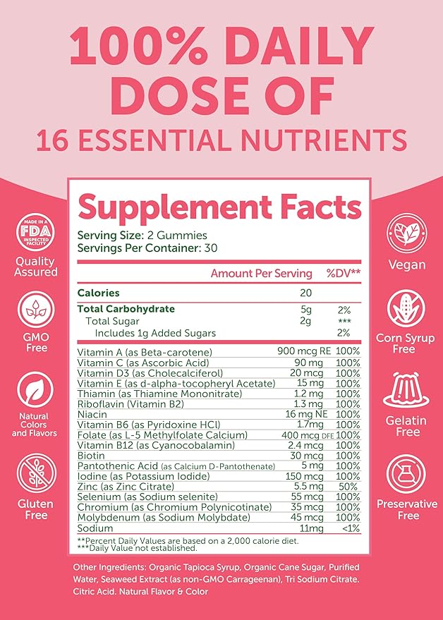 Lunakai USA Made Womens Multivitamin Gummies – Delicious Daily 16 Multi Vitamins for Women – Wellness, Energy & Essential Health Support, 60ct
