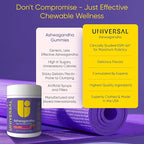 Universal U Calm + Focus Ashwagandha Chews – KSM-66® 300 mg Clinically Studied Extract for Stress Relief, Mood Balance & Calm Energy – Mixed Berry Flavor – 60 Chews