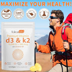 2 Bag Vitamin D3 K2 Supplement Softgel, Vitamin D3 K2 Softgel with 10000 IU Supports Immune, Heart, Teeth & Bone Health, Free of GMO, Gluten, Soy