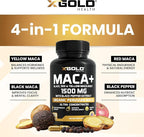 X Gold Health Organic Maca Root Capsules 1500mg – Peruvian Black, Red & Yellow Maca – Energy, Stamina, Libido & Hormone Balance Support for Men & Women – Vegan, Non-GMO – 150 Veggie Capsules