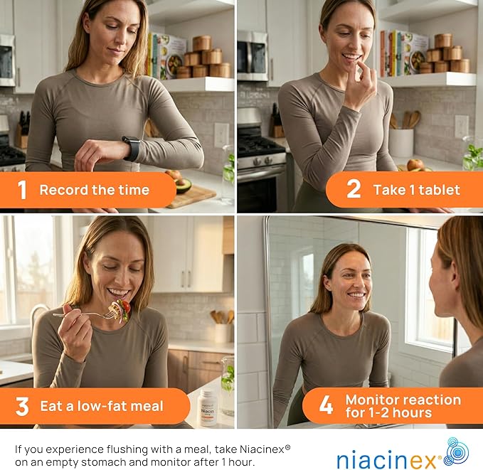 Niacin 500mg Extended Time Release, 60 Tablets, Minimal to No-Flush, Vitamin B3 Supplement - Cholesterol Balance, Nicotinic Acid Vegan, cGMP, Made in the USA