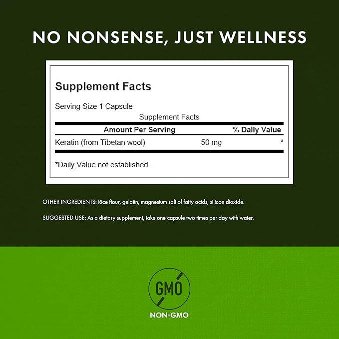 Swanson Keratin (from Tibetan Wool) - Natural Supplement Promoting Healthy Joints, Hair, Skin & Nails - Helps Nourish Healthy Connective Tissues - (60 Capsules, 50mg Each)