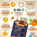 Totaria Alpha Lipoic Acid 1000mg+600mg - ALA Supplement Antioxidant for Neuropathy Support Nerve Health