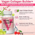 Vegan Collagen Booster with Biotin 10,000 mcg, Hyaluronic Acid, Bamboo Silica, Vitamin C & Zinc, Plant Based Hair Skin & Nails Support for Women & Men, 90 Vegan Capsules