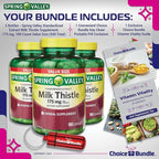 CHOICE BUNDLE Spring Valley Standardized Extract Milk Thistle Dietary Supplement Capsules 175 mg 180 Ct 3 pk (540 Total) + Vitamin Guide and Pill Container (5 Items)!