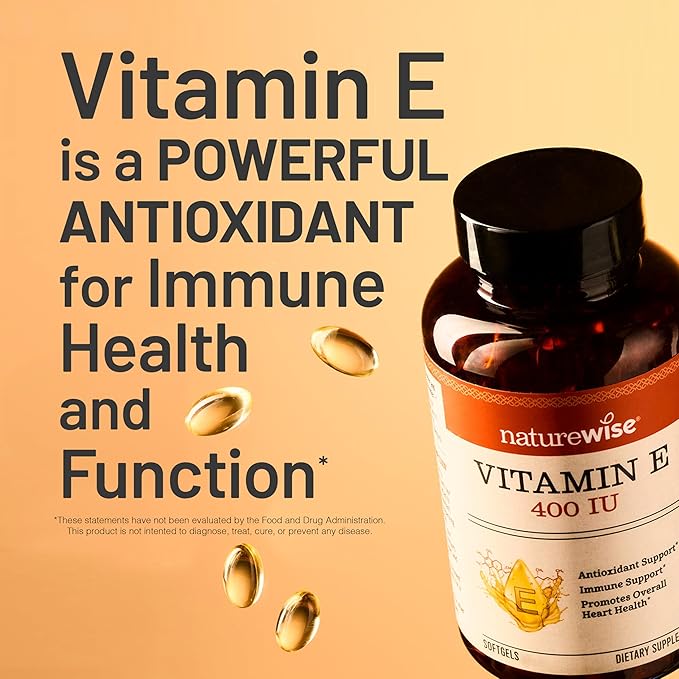 NatureWise Vitamin E 400 IU Softgels (180mg DL-Alpha) - Dairy, Gluten, and Soy Free, Non-GMO Antioxidant Dietary Supplement for Skin, Heart, Eye, and Immune Health Support - 200 Count
