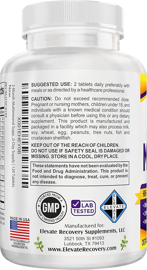 2-Month Multimineral Supplement Support Iron-Free Formula | Daily Multiminerals | Multi-Mineral Supplements | Minerals Complex | 60-Day Bulk Supply | 120 Tablets