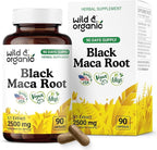 Wild & Organic Black Maca Root Capsules for Men & Women 500 mg - Maca Root Extract for Overall Support - 90 Vegan Capsules - Women & Men Supplement - 90 Days Supply - Non-GMO, No Fillers, Gluten-Free