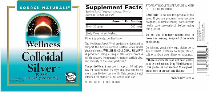 Source Naturals Wellness Colloidal Silver 30 ppm, Supports Physical Well Being* - 8 Fluid oz