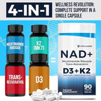 Anti-Aging Energy NAD Supplement – NMN Alternative with Nicotinamide Riboside 1000mg, Trans-Resveratrol 300mg, Vitamin D3 4000 IU and K2 110 mcg MK7 – Vegetarian 60 Capsules, 1300mg