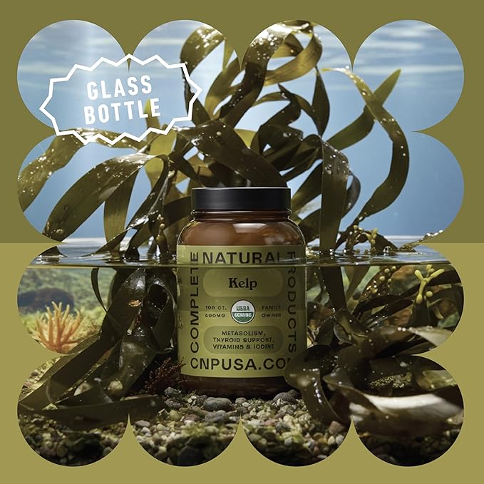 Complete Natural Products Organic Icelandic Sea Kelp Capsules - Pure 600mg Capsules, 100 Pills, Raw Seaweed & Thyroid Support Supplement