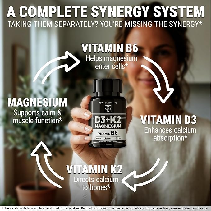Vitamin D3 K2 with Magnesium Glycinate with Vitamin B6 for Enhanced Absorption | Magnesium 1500mg | D3 10,000 IU | K2 (MK7) 200mcg | Vitamin B6 10mg | Immunity | Heart & Nerve Support | Vegan, Non-GMO