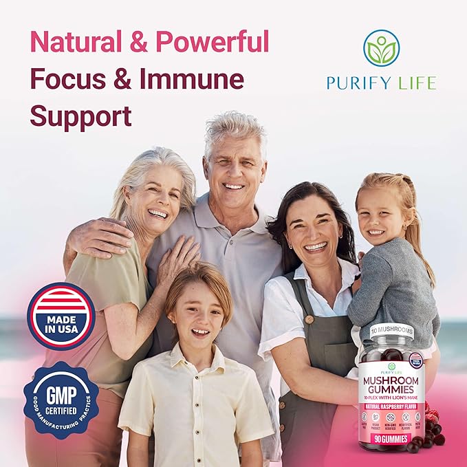 World's First Mushroom Complex Gummies with Lions Mane, Immune Support & Stress Relief, Nootropic Mushroom Supplement for Adults & Children (90 Chews 2500mg/serving)