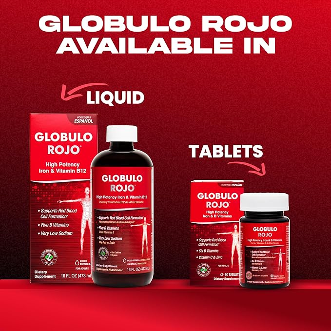 Globulo Rojo Iron Supplement - Liquid Dietary Supplement with High Potency Iron & B Vitamins (Vegan) (16 Fl Oz (Pack of 1))