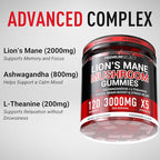 Lions Mane Gummies Sugar Free – 120 Gummies for Clarity & Brain Nutrition Support - Lion's Mane Mushroom 3000mg with Ashwagandha & L-Theanine – Brain & Mood Supplement – Focus, Memory, Calm