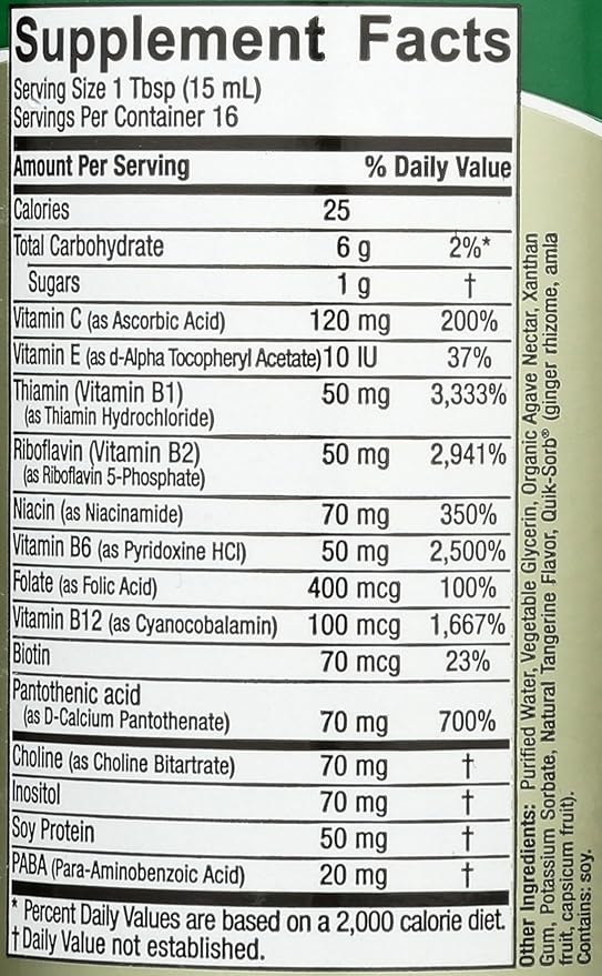 Nature's Answer Liquid Vitamin B-Complex Supports Healthy Energy Levels | Promotes Healthy Nerve Function | All-Natural Tangerine Flavor | Gluten-Free & Benzoate-Free 8oz