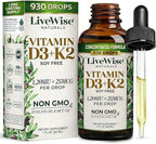Vitamin D3 K2 Drops for Adults - 930 Drops, Ultra Concentrated Formulation, Fast Absorption 1208 IU Vitamin D3, 25 MCG (MK-7) - Micro-Dosing Dropper for Calcium & Bone Support