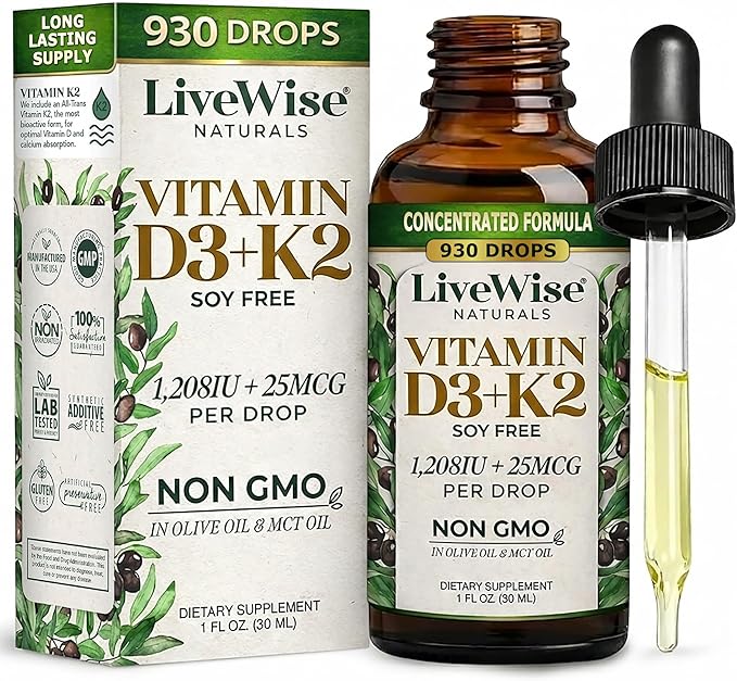 Vitamin D3 K2 Drops for Adults - 930 Drops, Ultra Concentrated Formulation, Fast Absorption 1208 IU Vitamin D3, 25 MCG (MK-7) - Micro-Dosing Dropper for Calcium & Bone Support