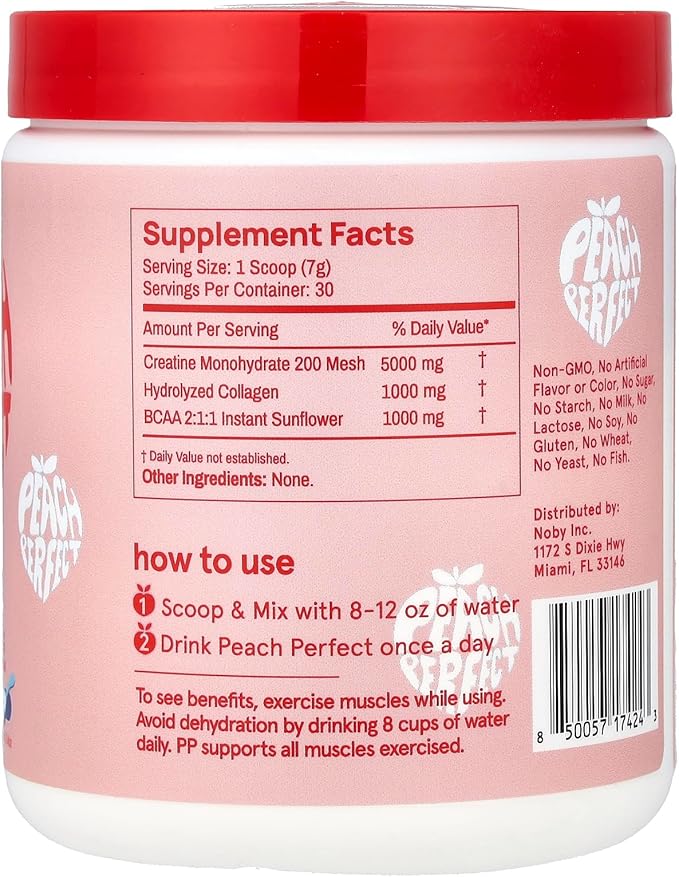 Peach Perfect Creatine for Women – Micronized Creatine Monohydrate Powder with BCAA & Collagen for Glute Strength Support, Boost Energy, Focus, Strength, and Endurance – Unflavored, 30 Servings