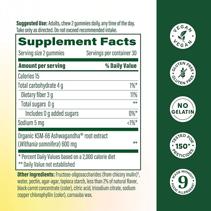 MegaFood Zero Sugar Ashwagandha Gummies - with Clinically Studied Ashwagandha KSM 66 - Cortisol Reducer & Stress Support - Mixed Berry Flavor, No Gelatin, Vegan - 60 Gummy Vitamins, 30 Servings