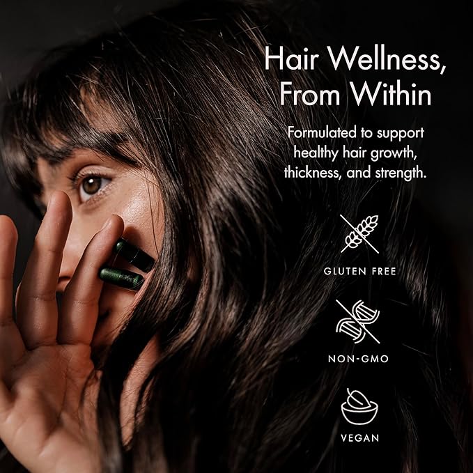 WelleCo The Hair Elixir Vegan Hair Care Supplement with Biotin, Iron, Zinc & Rhodiola, Promotes Hair Growth & Thickness and Helps Reduce Breakage, Gluten Free Hair Skin and Nails Vitamins, 60 Capsules