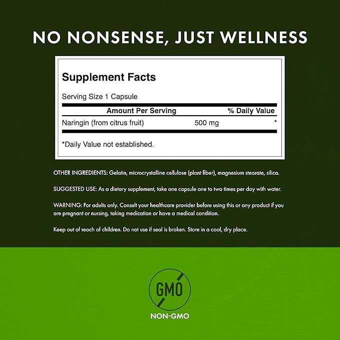 Swanson Naringin Citrus Bioflavonoid Antioxidant Supplement for Adults Seeking Enhanced Vitamin C Benefits - 500 mg (60 Capsules, 2 Pack)