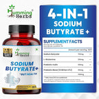 Humming Herbs Sodium Butyrate+ Capsules – 4-in-1 Digestive Support with L-Glutamine + Prebiotic Inulin + Probiotic Blend (10 Billion CFU) – Vegetarian (180)