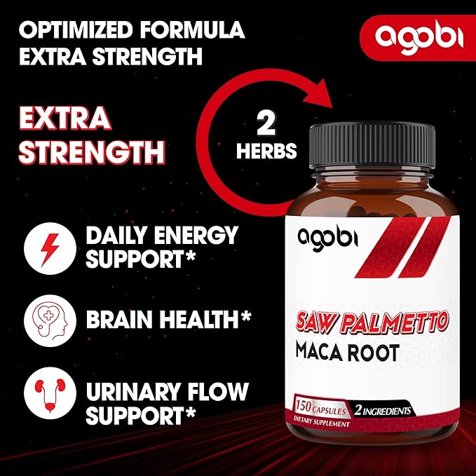 agobi Saw Palmetto Supplement with Maca Root - High Extract Support for Hair Health, Restful Mood & Energy Support - 150 Veggie Capsules