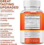 Lutein & Zeaxanthin Gummies - Delicious Vegan Eye Health Vitamins Clinically Studied 20mg Lutein and Zeaxanthin for Vision Clarity Dry Eye Relief and Blue Light Support