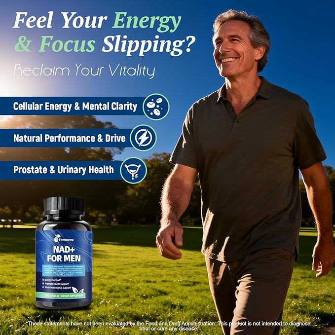 NAD Supplements for Men with 40+ | All-in-One Cellular Energy, Prostate Support & Nitric Oxide Supplement with Saw Palmetto, Resveratrol | Non-GMO, 2 Bottles