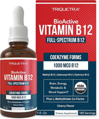 BioActive Vitamin B12 1000 mcg | Contains 3 BioActive Forms B12 Plus Methylfolate Cofactor - Methyl B12, Adenosyl B12 & Hydroxy B12 | Sublingual Form, Cherry Flavor, Organic, Vegan (180 Servings)