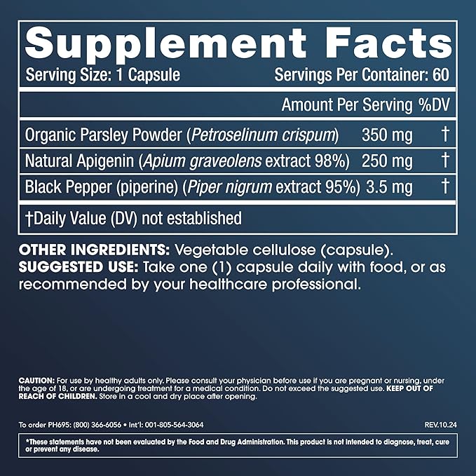 ProHealth Full Spectrum Apigenin Plus | 60 Capsules | Plant-Derived Apigenin with Parsley & BioPerine® for NAD+ Support, Sleep & Healthy Aging | USA Manufactured, Triple Lab Tested