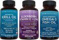 1250 mg Antarctic Krill Oil, Elderberry Vitamin C & Zinc and 2,500 mg Triple-Strength Omega 3 Fish Oil Bundle,Providing Omega 3 EPA and DHA, Elderberry for Immune Support