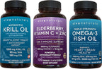 1250 mg Antarctic Krill Oil, Elderberry Vitamin C & Zinc and 2,500 mg Triple-Strength Omega 3 Fish Oil Bundle,Providing Omega 3 EPA and DHA, Elderberry for Immune Support
