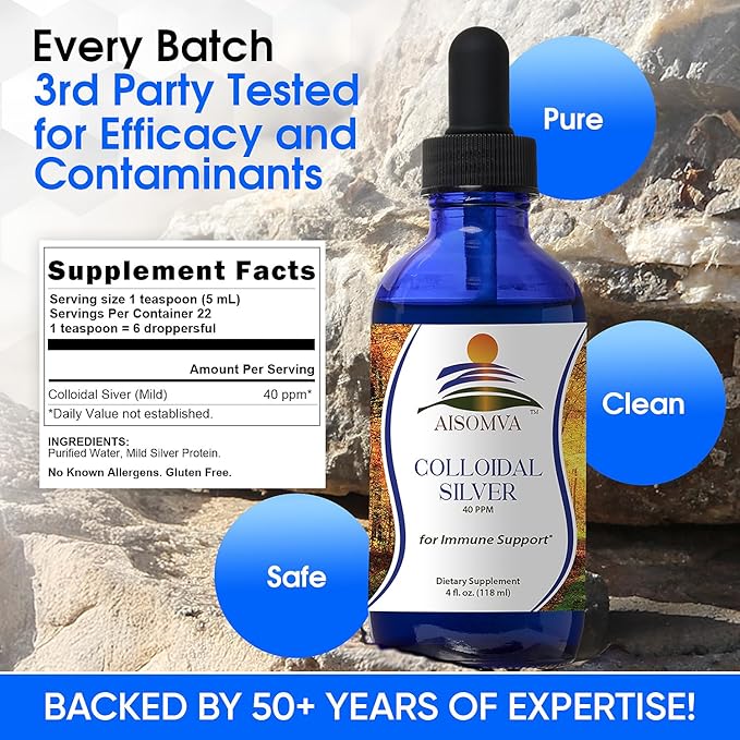 Colloidal Silver Liquid with Dropper – Mild Silver Protein 40ppm | High Absorption, Pure & Clean Formula | Made in USA, GMP Compliant (4 Fl Oz)