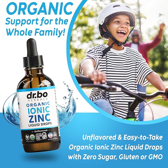 Zinc Supplements Liquid Drops Organic - Pure Organic Ionic Liquid Zinc Supplement Drops for Kids, Adults, Women & Men - Vegan, Skin Immune Support Supplements for Toddler Kids, Adults, Women, Men 4 Oz