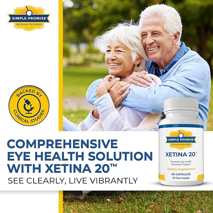 Simple Promise - Xetina 20™ Lutein and Zeaxanthin Supplements - Essential Support for Eye Health with Vitamins E, Eyebright, Zinc, Grape Seed Extract, Rutin & Bilberry - 60 Capsules