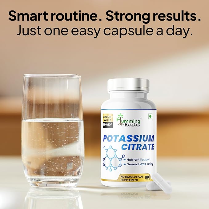 Potassium Citrate 500mg-192mg Elemental Potassium Per Serving-Non-GMO-180 Vegan Capsules