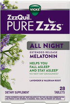 ZzzQuil Pure Zzzs All Night Extended Release, Melatonin Sleep Aid Tablets, Helps You Stay Asleep Longer, Sleep Aid for Adults, 2 mg per Tablet, 56 Total Tablets (2 Packs of 28)