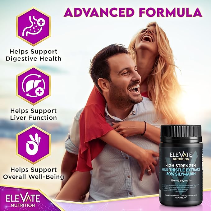 ELEVATE NUTRITION Milk Thistle - 288 mg, 80% Silymarin Extract - 120 Vegan Capsules - Dietary Health Supplement - Helps Maintain Liver Function & Digestive Comfort