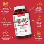 Vitamin K2 D3 Supplement 5000 IU D3 and 180 mcg Vitamin k2 MK7 Supplement for Healthy Bones, Healthy Heart & Cardiovascular Health-60 Easy to Swallow Vegetable caps of MenaQ7 K2 MK7