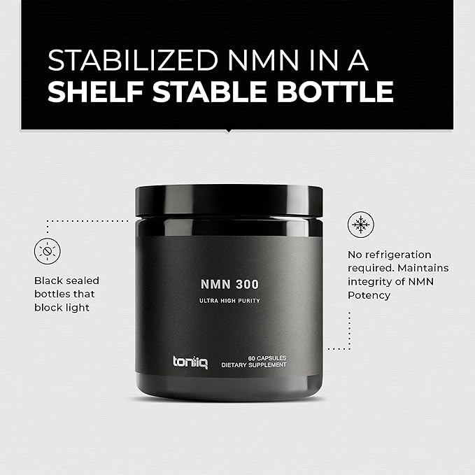 Toniiq Stabilized NMN Capsules - 300mg - 98% Highly Purified - for NAD+ - 60 Capsules NMN Nicotinamide Mononucleotide Booster Supplement