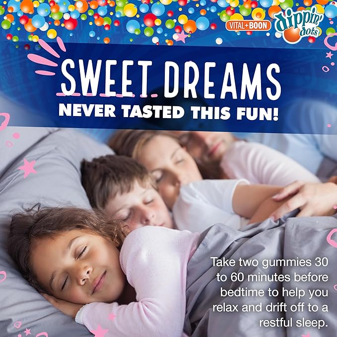 Dippin' Dots - Melatonin Gummies for Kids & Adults (30 Day Supply) Strawberry Sunset Creme Flavor | 2.5mg Per Kids Melatonin Supplement for Faster & Longer Sleep | Gummies for Children (60 Count)