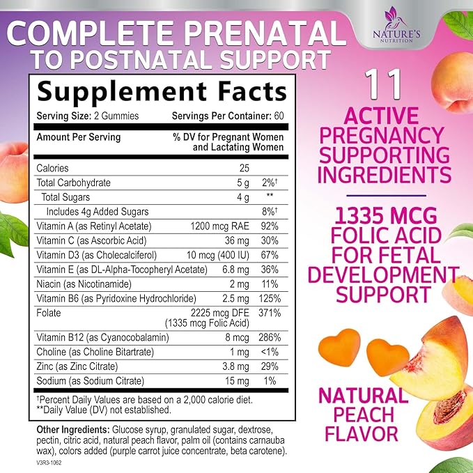 Prenatal Vitamins for Women - Pregnancy Vitamins Gummies with Folic Acid, Vitamin A, C, D3, B12, B6 - Prenatal Multivitamin Gummy for for Fetal Support, Pregnant & Nursing Women - 120 Gummies