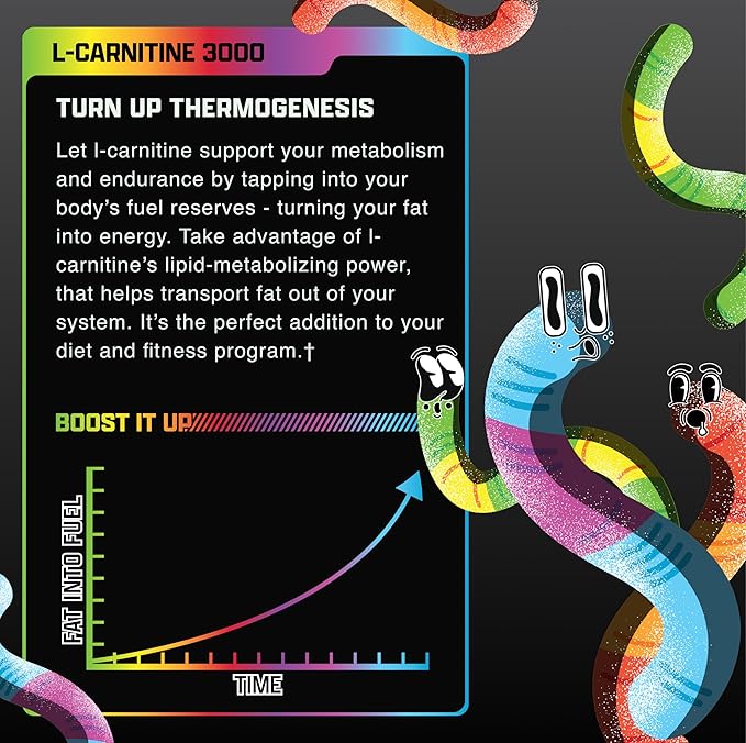 Nutrex Research Liquid L Carnitine 3000 – Sour Gummy Worms | L-Carnitine Liquid Shots, Stimulant Free | Supports Muscle Recovery for Men and Women - 31 Servings