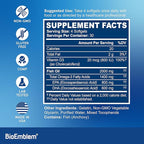 BioEmblem Omega-3 Fish Oil 2000mg - Small Size Softgels, High Absorption Form, Sustainable - 1400mg EPA &DHA Plus Vitamin D3, Non-GMO, Heart, Joint, & Brain Health Fish Oil Supplement, 360 Ct