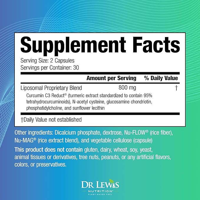 Liposomal Turmeric Extract 95% Tetrahydrocurcuminoids Curcumin Supplement with Glucosamine Chondroitin, Phosphatidylcholine, Sunflower Lecithin for Joint Support & Immune Health - 60 Vegan Capsules