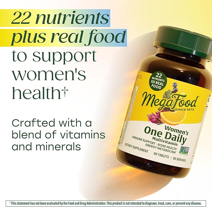 MegaFood Womens Multivitamin One Daily - Multivitamin for Women - Vitamin C, Vitamin D, Iron & B Vitamins - Bone, Energy Metabolism & Immune Support - Vegetarian, GlutenFree - 90 Tablets, 90 Servings