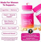 Pink Stork Omega 3 Fish Oil Supplements for Women with DHA and EPA - High Potency Burpless Omega-3 Supplement for Cognitive Health - 60 Softgels