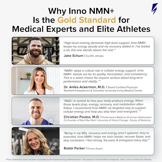 InnoSupps Inno NMN+ Supplement 500mg NAD Booster for Brain Function, Anti Aging & Cell Regeneration, Supports Cellular Energy, Muscle & Heart Health, w/Resveratrol, Niacin, & Vitamin C - 30 Servings